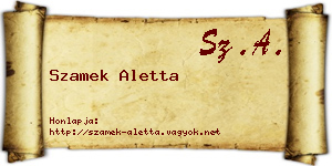 Szamek Aletta névjegykártya